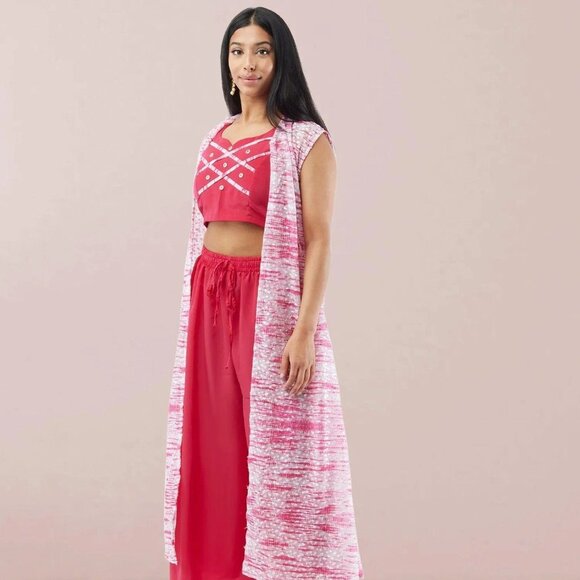 White and Pink Chiffon Three-Piece Suit | Muvvas Boutique - Picture 1 of 5